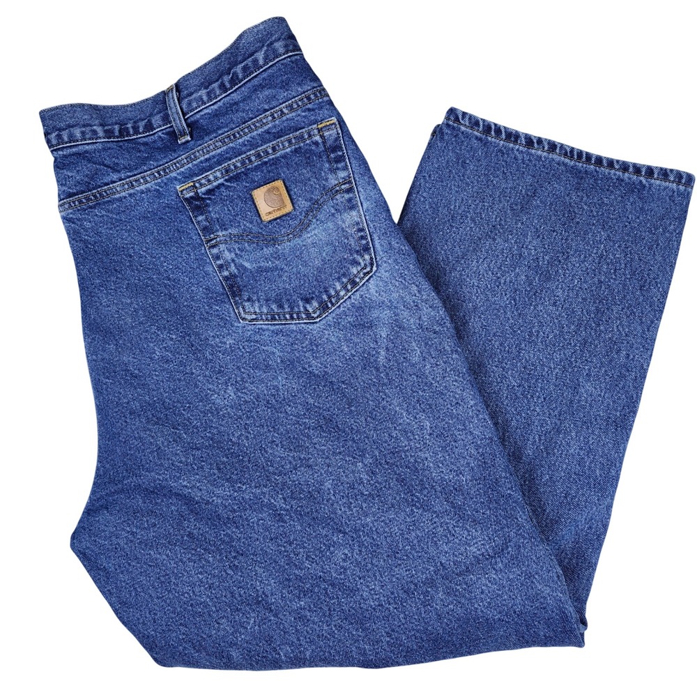 Carhartt Jeans Men 46x30 Blue Flannel Lined Relaxed Fit Denim B172 DST Workwear
